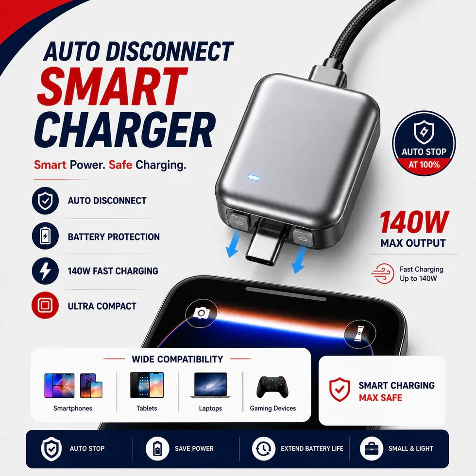 PopGuard 140W Automatic Charging Disconnector | Smart Auto Power Cut-Off Battery Guardian | Fast Charging Protector